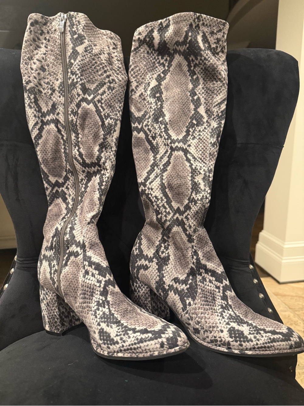 Marc Fisher Women’s Knee-High Snakeskin Pattern Boots - Gray